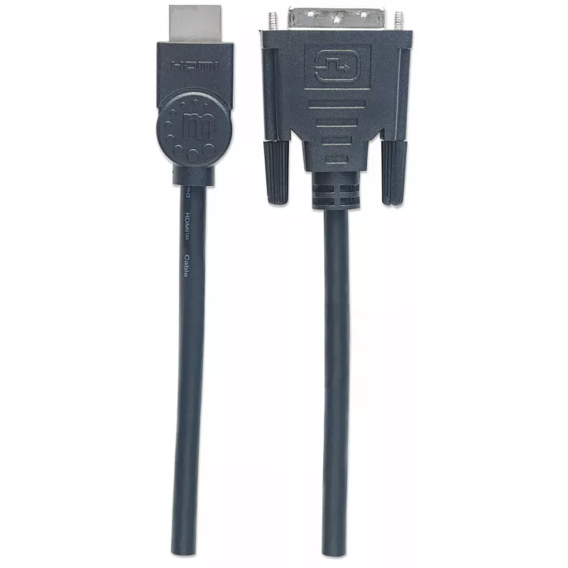 Manhattan HDMI do DVI-D 24+1 Kabel, 3m, Męski do Męskiego, Czarny, Dual Link, Kompatybilny z DVD-D, Dożywotnia Gwarancja, Odpowiednik HDDVIMM3M