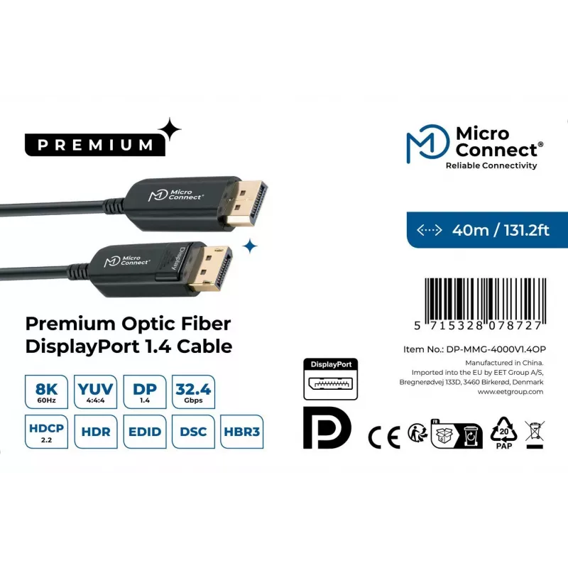 Kabel DisplayPort MicroConnect DP-MMG-4000V1.4OP — DisplayPort 1.4, obsługa do 8K@60Hz