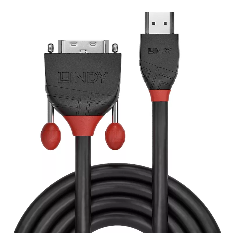 Kabel Lindy 0,5 m HDMI na DVI, Czarny Line