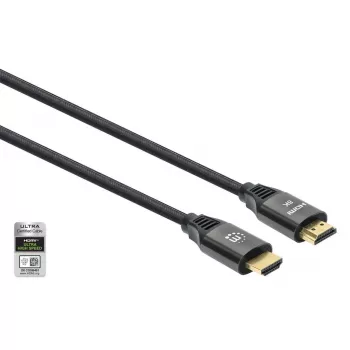 Kabel HDMI z Ethernetem Manhattan 8K@60Hz 2m wzmacniany plecionką męski do męskiego czarny