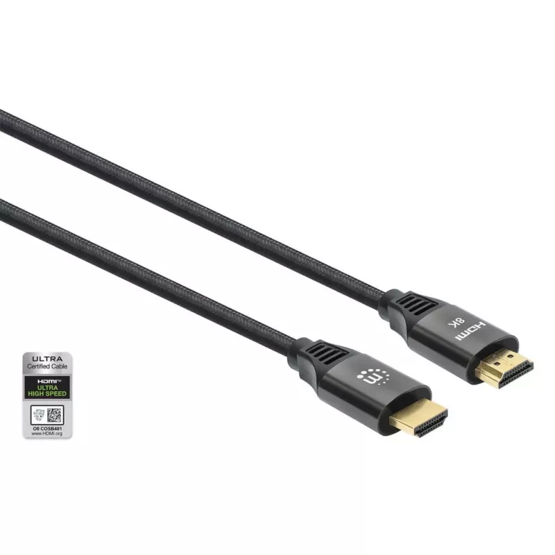 Kabel HDMI z Ethernetem Manhattan 8K@60Hz 2m wzmacniany plecionką męski do męskiego czarny