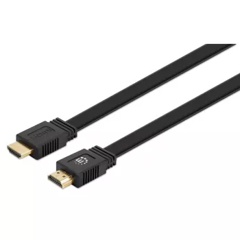 Kabel Manhattan HDMI z Ethernetem (płaski), 4K@60Hz (Premium High Speed), 5m, męski na męski, czarny, Ultra HD 4k x 2k, w pełni ekranowany, pozłacane styki, dożywotnia gwarancja