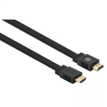 Manhattan płaski kabel HDMI z Ethernetem, 4K@60Hz (Premium High Speed), 10m, męski na męski, czarny, Ultra HD 4k x 2k, w pełni ekranowany, pozłacane styki, dożywotnia gwarancja