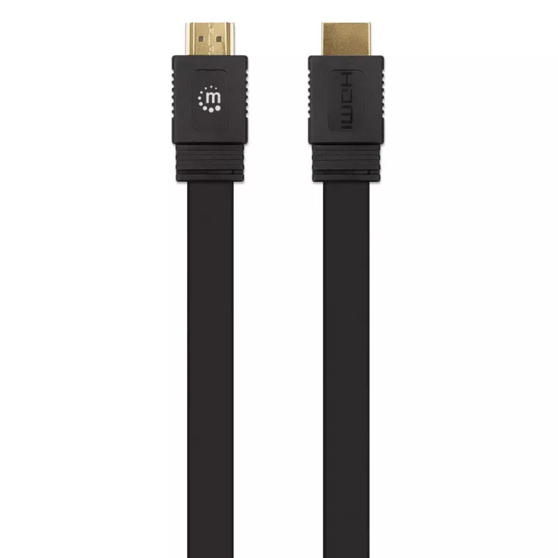 Manhattan płaski kabel HDMI z Ethernetem, 4K@60Hz (Premium High Speed), 10m, męski na męski, czarny, Ultra HD 4k x 2k, w pełni ekranowany, pozłacane styki, dożywotnia gwarancja