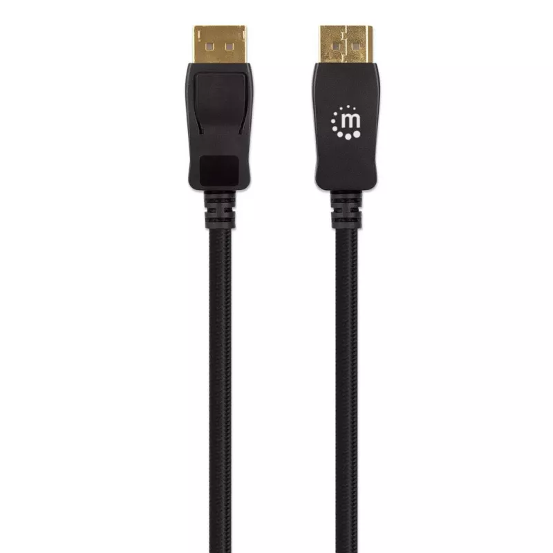 Kabel Manhattan DisplayPort 1.4, 8K@60 Hz, 3 m, kabel w oplocie, wtyk męski na wtyk męski, z zatrzaskami, w pełni ekranowany, czarny, dożywotnia gwarancja, odpowiednik DP14MM3M