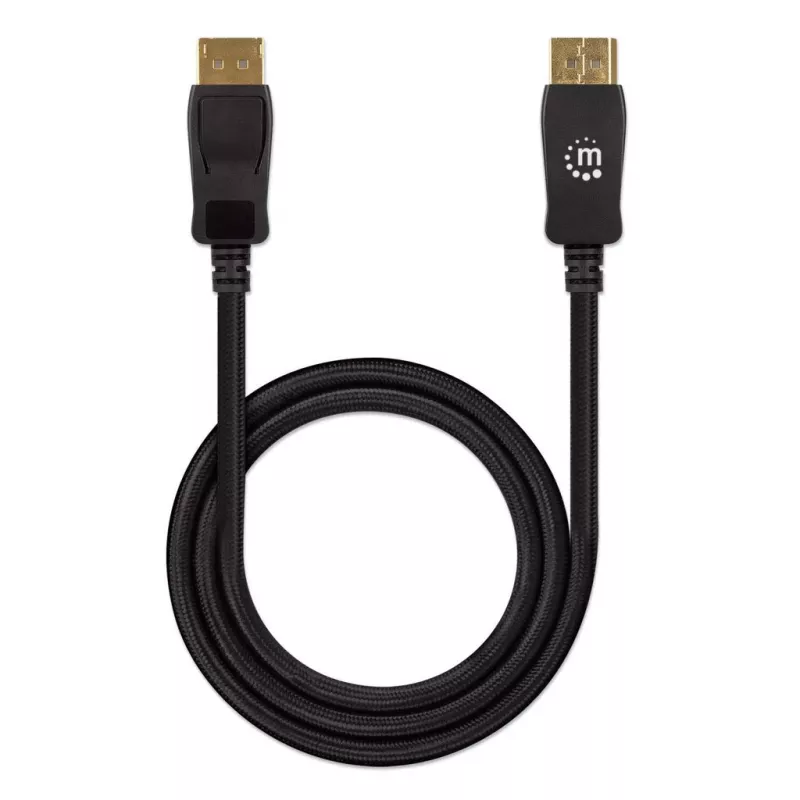 Kabel Manhattan DisplayPort 1.4, 8K@60 Hz, 3 m, kabel w oplocie, wtyk męski na wtyk męski, z zatrzaskami, w pełni ekranowany, czarny, dożywotnia gwarancja, odpowiednik DP14MM3M