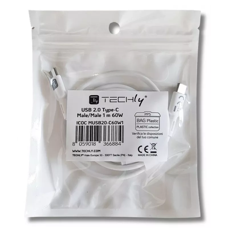 Kabel USB Techly ICOC-MUSB20-C60W1 USB 2.0 1 m USB C biały
