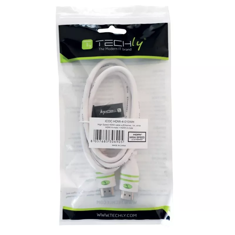 Techly 1m High Speed HDMI kabel with Ethernet A/A M/M biały ICOC HDMI-4-010WH