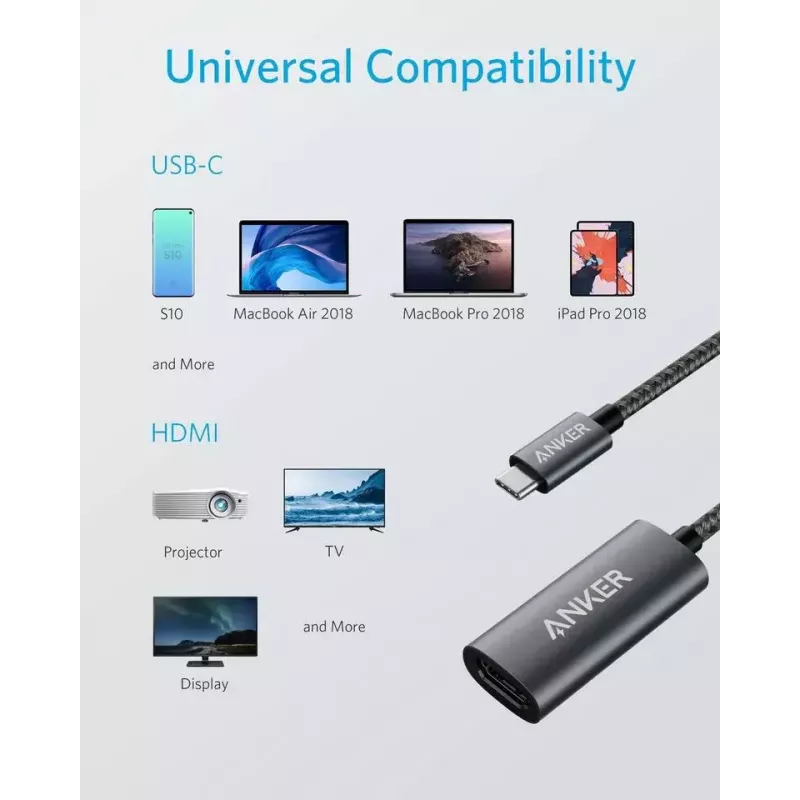 Adapter graficzny USB Anker A83120A1 — USB 3.2 Gen 1, Czarny/Szary, kabel 0,15 m