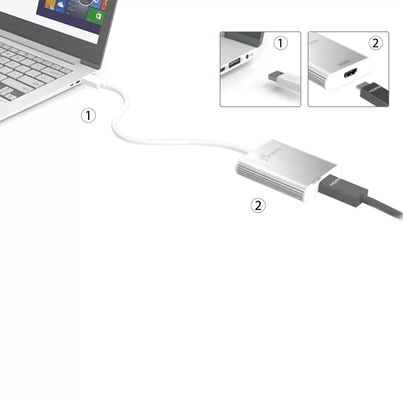 Adapter wyświetlacza j5create JUA354 USB 3.0 na 4K HDMI Srebrny