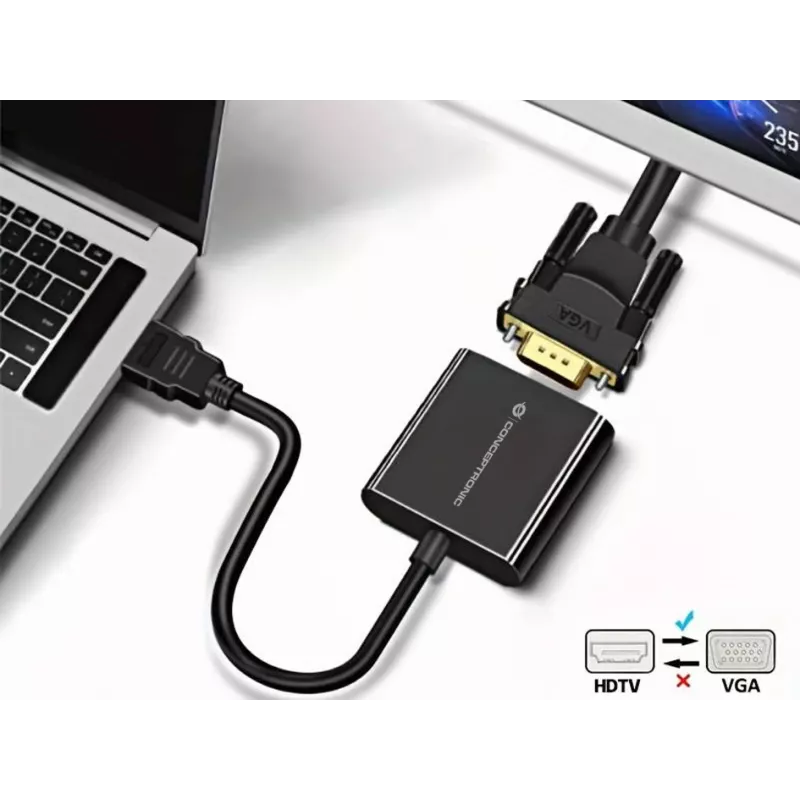 Conceptronic ABBY20B Adapter HDMI na VGA, 0,25 m, HDMI Typ A (Standard), VGA (D-Sub), Męski, Żeński, Prosty