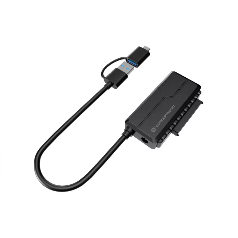 Adapter Conceptronic ABBY21B USB 3.0 SATA z zasilaczem, dyski 2,5 cala/3,5 cala SATA HDD/SSD, kabel 2-w-1 USB C/A