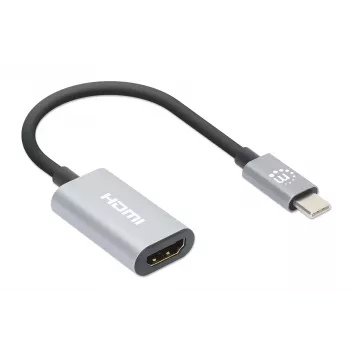 Manhattan Kabel USB-C na HDMI, 4K@60Hz, 5 Gb/s (USB 3.2 Gen1 aka USB 3.0), 11 cm, męski na męski, czarno-srebrny, trzyletnia gwarancja