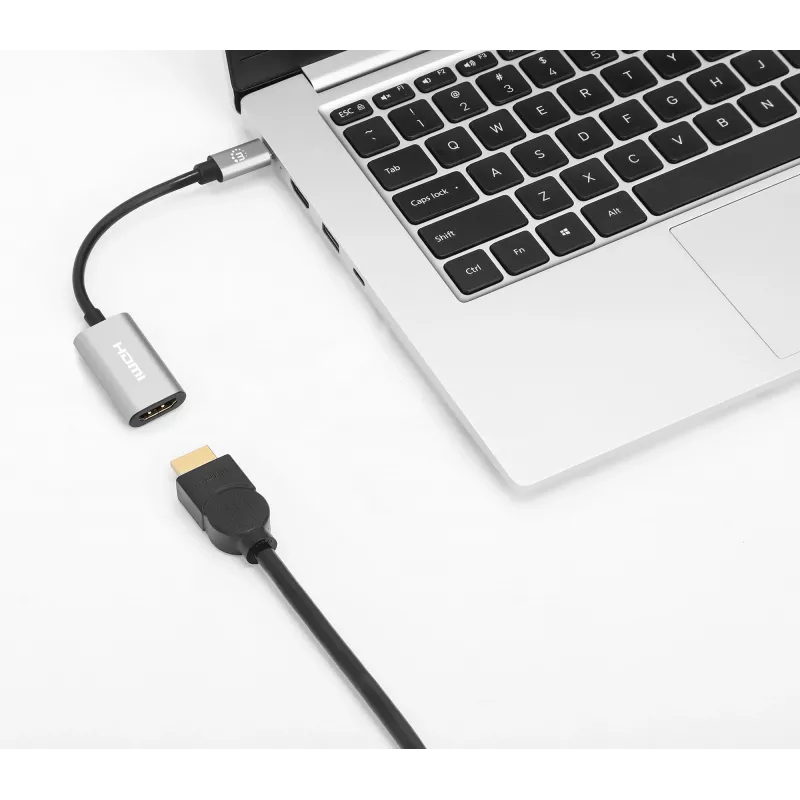 Manhattan Kabel USB-C na HDMI, 4K@60Hz, 5 Gb/s (USB 3.2 Gen1 aka USB 3.0), 11 cm, męski na męski, czarno-srebrny, trzyletnia gwarancja