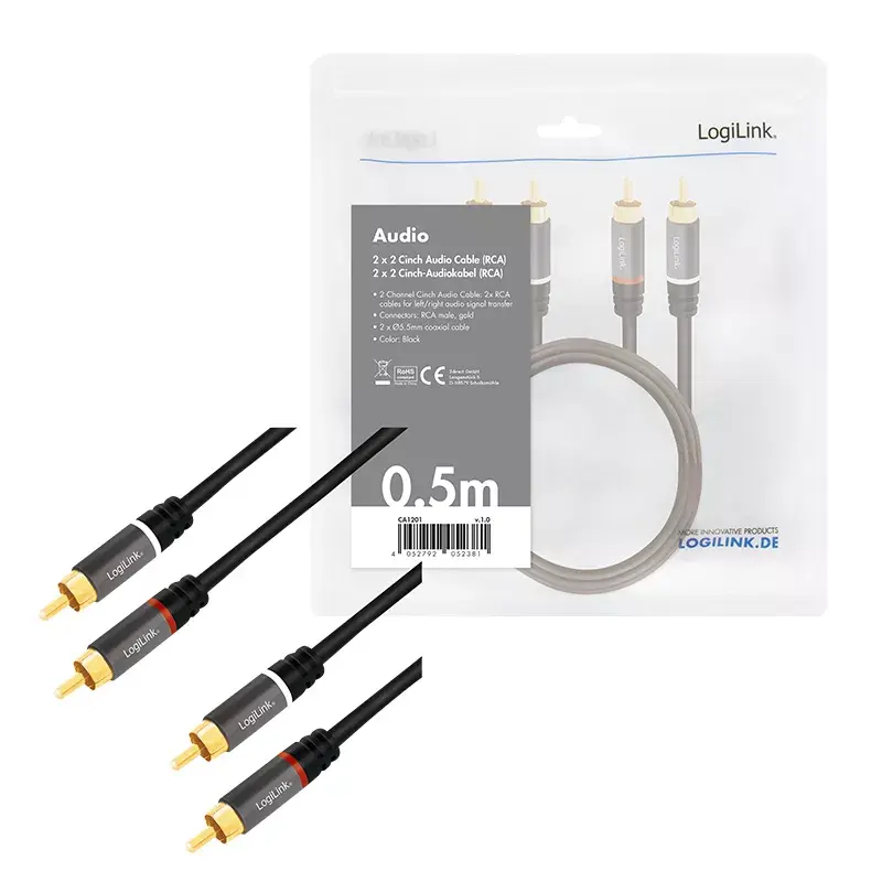 Kabel audio LogiLink CA1201 0,5 m 2 x RCA czarny