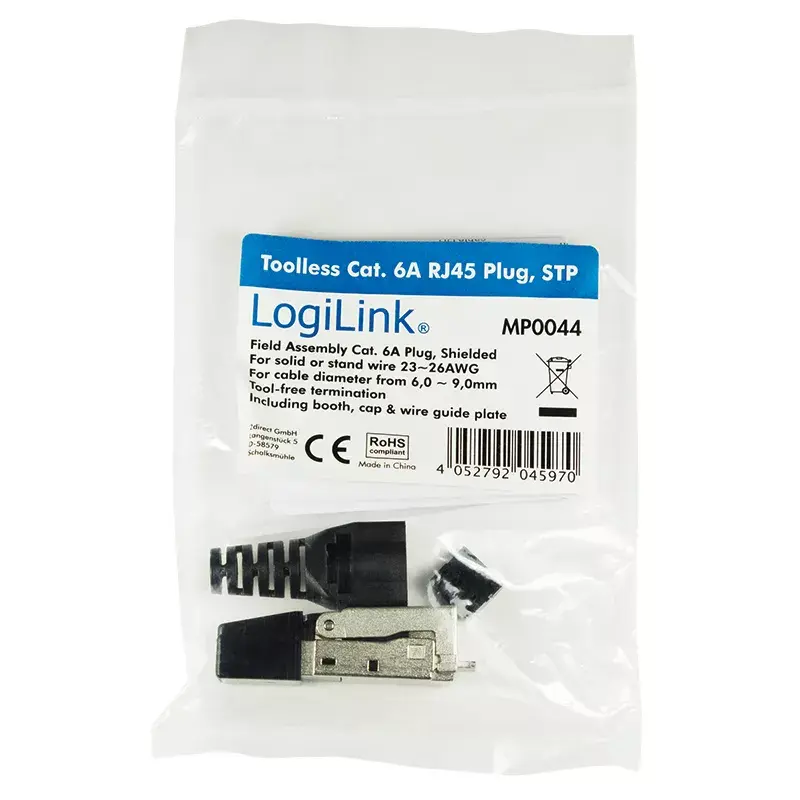 Złącze przewodowe LogiLink MP0044 RJ-45 Cat6a 0,5 m stal nierdzewna