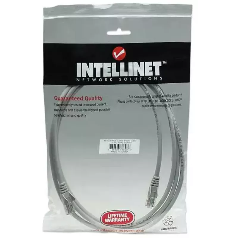 Kabel krosowy sieciowy Intellinet, Cat5e, 2 m, szary, CCA, U/UTP, PVC, RJ45, pozłacane styki, bezzaczepowy, z osłoną, dożywotnia gwarancja
