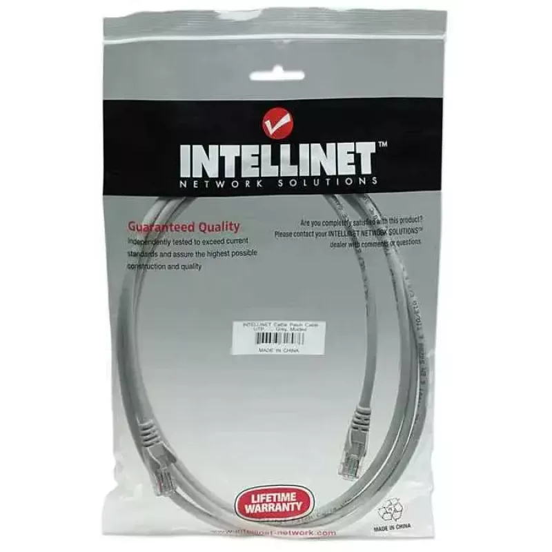 Intellinet sieciowy Patch kabel, Cat5e, 15m, Szary, CCA, U/UTP, PVC, RJ45, Pozłacane styki, Snagless, Booted, Dożywotnia gwarancja