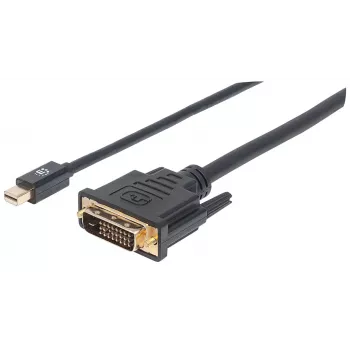 Manhattan Mini DisplayPort 1.2a na DVI-D 24+1 kabel, 1080p@60Hz, 1.8m, Męski na Męski, Kompatybilny z DVD-D, Czarny, Dożywotnia Gwarancja