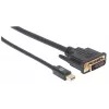 Manhattan Mini DisplayPort 1.2a na DVI-D 24+1 kabel, 1080p@60Hz, 1.8m, Męski na Męski, Kompatybilny z DVD-D, Czarny, Dożywotnia Gwarancja