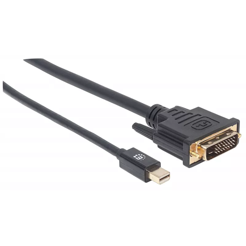 Manhattan Mini DisplayPort 1.2a na DVI-D 24+1 kabel, 1080p@60Hz, 1.8m, Męski na Męski, Kompatybilny z DVD-D, Czarny, Dożywotnia Gwarancja