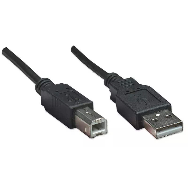 Manhattan USB-A do USB-B, 0,5 m, Męski do Męskiego, 480 Mbps (USB 2.0), Hi-Speed USB, Czarny, Dożywotnia gwarancja, Odpowiednik USB2HAB50CM