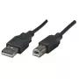 Manhattan USB-A do USB-B, 0,5 m, Męski do Męskiego, 480 Mbps (USB 2.0), Hi-Speed USB, Czarny, Dożywotnia gwarancja, Odpowiednik USB2HAB50CM