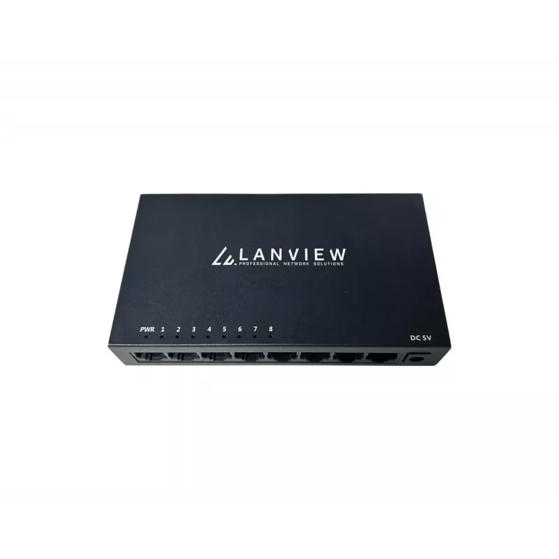 Przełącznik niezarządzalny Lanview LVN-DESK-8PORT-1G — 8-portowy przełącznik Ethernet do montażu na biurku, 1 Gb/s
