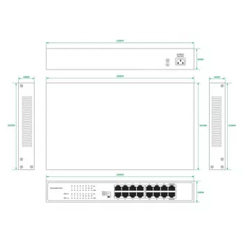 Niezarządzalny przełącznik Lanview LVN-1U-16PORT-1G 16-portowy Ethernet 1 Gbps, do montażu w szafie rack 1U