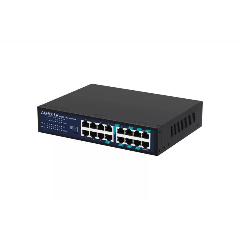 Niezarządzalny przełącznik Lanview LVN-1U-16PORT-1G 16-portowy Ethernet 1 Gbps, do montażu w szafie rack 1U