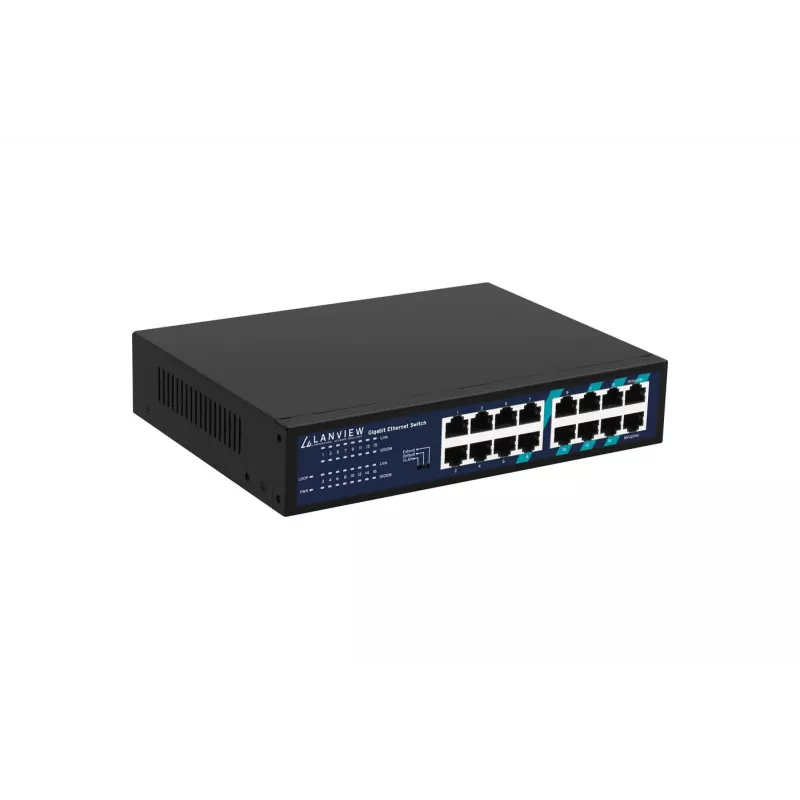 Niezarządzalny przełącznik Lanview LVN-1U-16PORT-1G 16-portowy Ethernet 1 Gbps, do montażu w szafie rack 1U