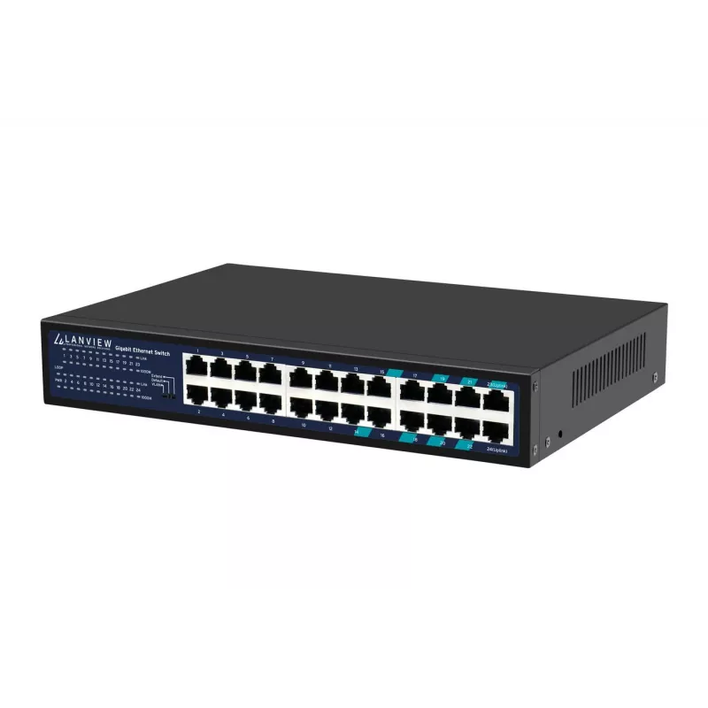 Niezarządzalny przełącznik Lanview LVN-1U-24PORT-1G — 24-portowy pełny Gigabit do montażu w szafie