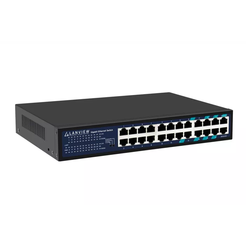 Niezarządzalny przełącznik Lanview LVN-1U-24PORT-1G — 24-portowy pełny Gigabit do montażu w szafie