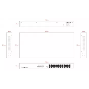 Niezarządzalny przełącznik Lanview LVN-1UMOUNT-24PORT-1G 24-portowy przełącznik Gigabit Ethernet, montaż 1U