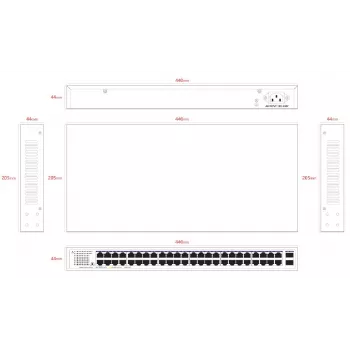 Niezarządzalny przełącznik Lanview LVN-1UMOUNT-48PORT-2SFP-1G — 48 portów RJ45 1G, 2 uplinki SFP