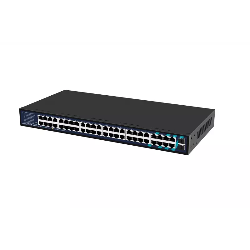 Niezarządzalny przełącznik Lanview LVN-1UMOUNT-48PORT-2SFP-1G — 48 portów RJ45 1G, 2 uplinki SFP