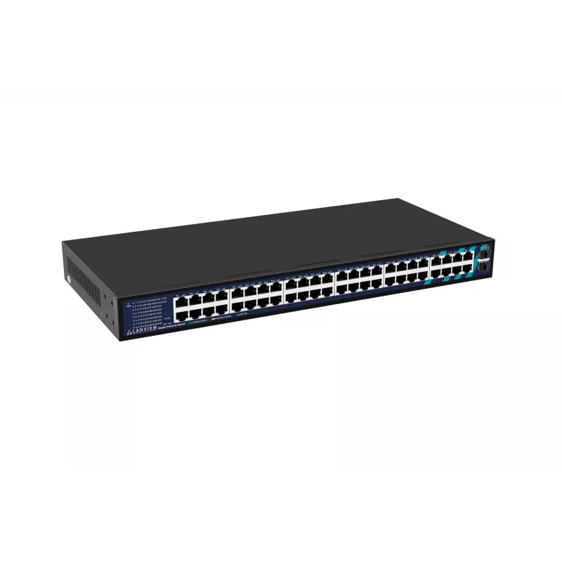 Niezarządzalny przełącznik Lanview LVN-1UMOUNT-48PORT-2SFP-1G — 48 portów RJ45 1G, 2 uplinki SFP