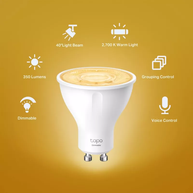 TP-Link Tapo Smart Wi-Fi Spotlight, Dimmable, 4-Pack, Smart bulb, Wi-Fi, biały, 802.11b, 802.11g, Wi-Fi 4 (802.11n), GU10, Parabolic bulb