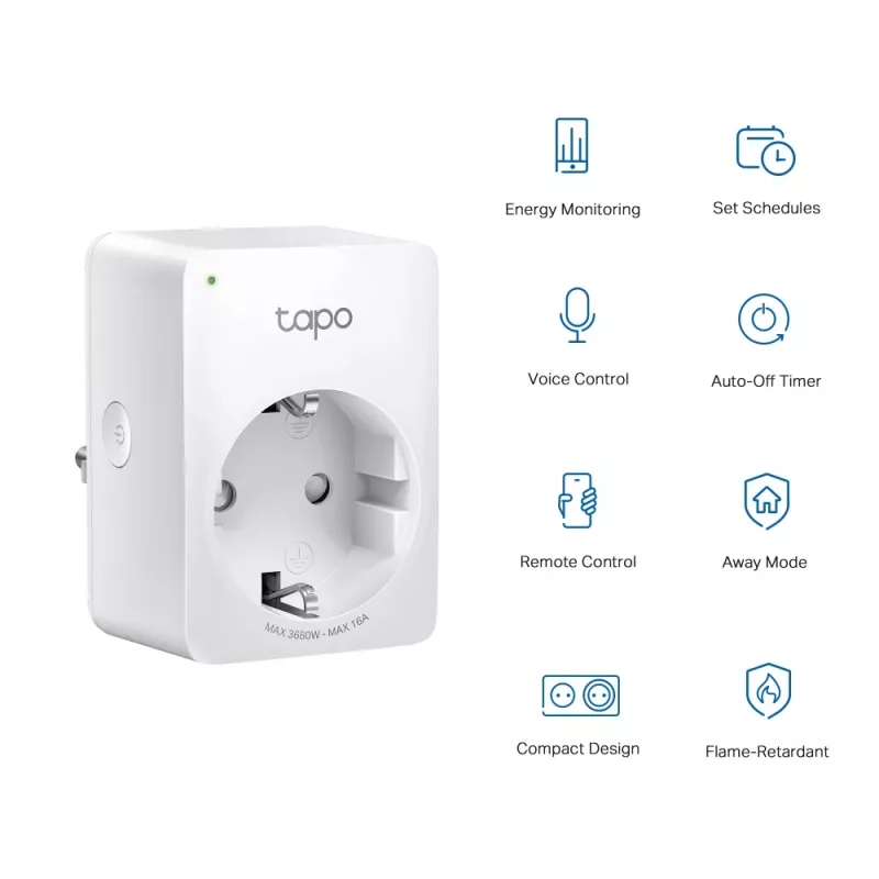 TP-Link Tapo Mini Inteligentne Gniazdo Wi-Fi, Monitorowanie Energii