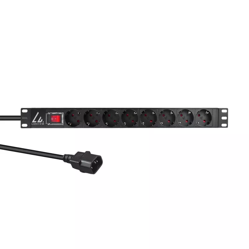 Lanview 19-calowa listwa zasilająca do szafy rack 1U 10A, 8x Schuko (LVR-2MSCH-SCH-C13-8)