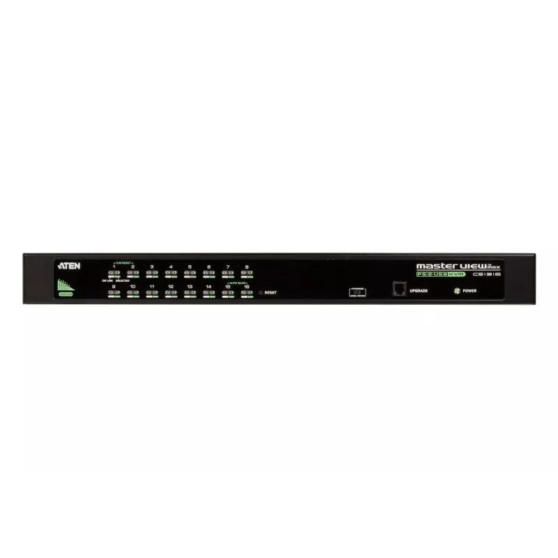 ATEN 16-portowy przełącznik KVM USB – PS/2 VGA, 2048 x 1536 pikseli, QXGA, montaż w szafie rack, 6,5 W, 1U, czarny