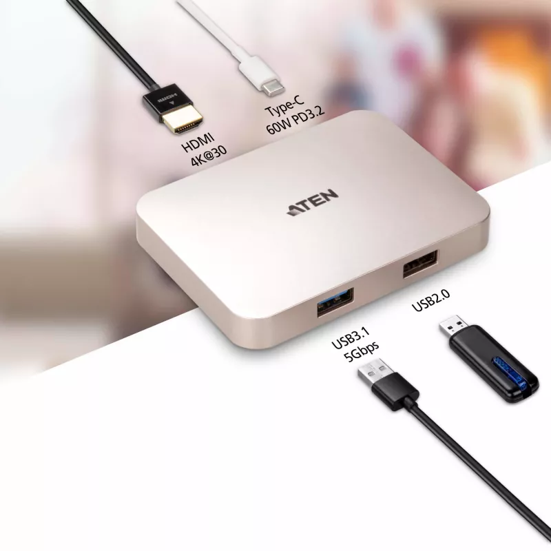 ATEN UH3235 ultra mini stacja dokująca USB-C 4K z przepustem zasilania