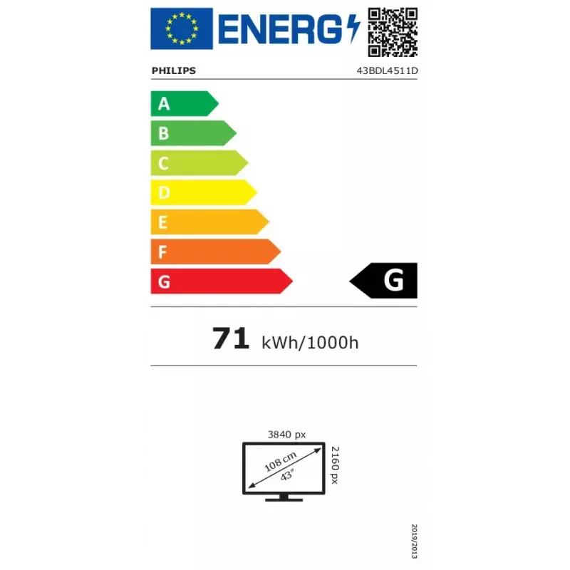Philips 43BDL4511D/00 Wyświetlacz reklamowy Cyfrowy A-board 109.2 cm (43 cali) 500 cd/m² 4K Ultra HD Czarny 24/7