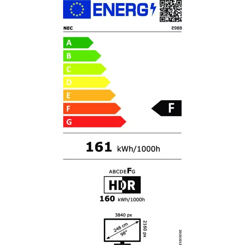 NEC MultiSync E988 Cyfrowy panel płaski do oznakowania 2,48 m (97,5 cala) LCD 350 cd/m² 4K Ultra HD Czarny 24/7