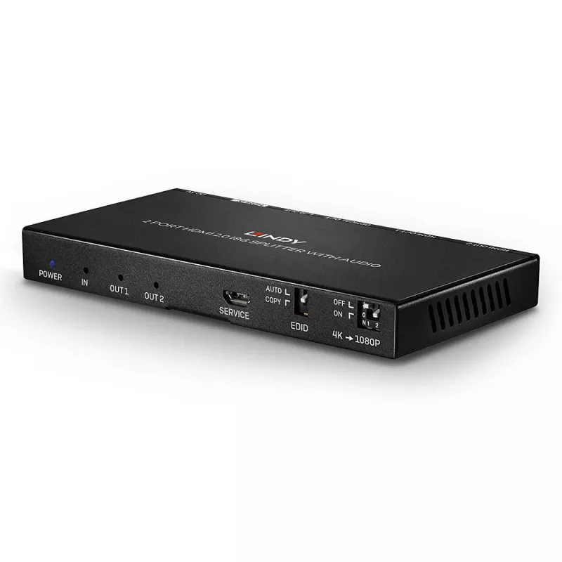 HDMI Splitter Lindy 2 Port HDMI 18G Splitter z dźwiękiem i downscalingiem