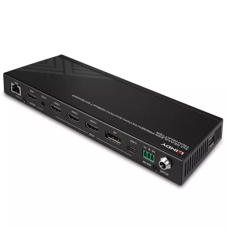 Nadajnik AV Lindy 5-portowy Seamless Presentation Switch HDBaseT Extender 3840 x 2160 pikseli