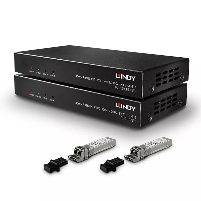 Nadajnik i odbiornik AV Lindy 300m Światłowodowy HDMI 18G i przedłużacz IR