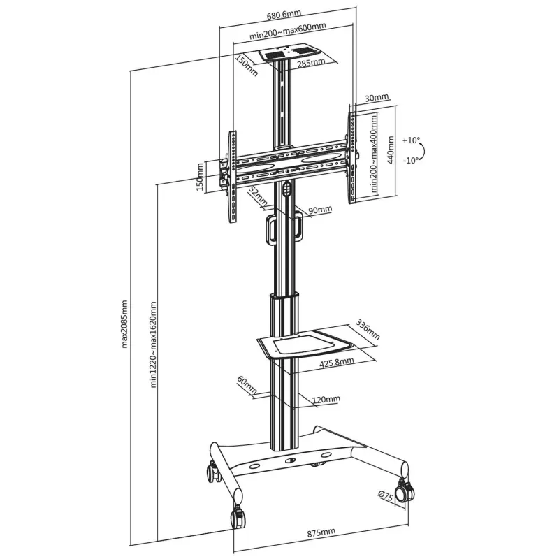 Vivolink VLFS3266C TV mount/stand 165.1 cm (65 inch) Czarny
