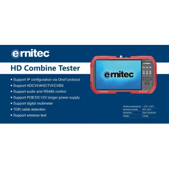 Ernitec 0070-24107-TESTER monitor testowy CCTV, 17,8 cm (7 cali), ekran dotykowy, 4K, pasek na nadgarstek, szary/czerwony