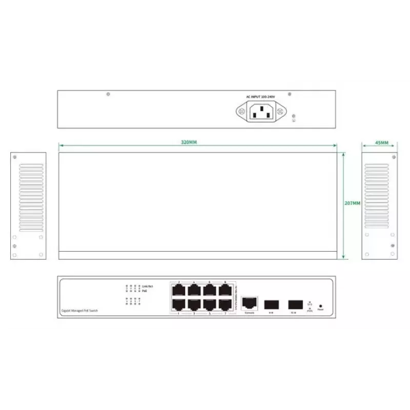 Przełącznik sieciowy Ernitec ELECTRA-M08-1GB-150W 8 portów 1GB 150W